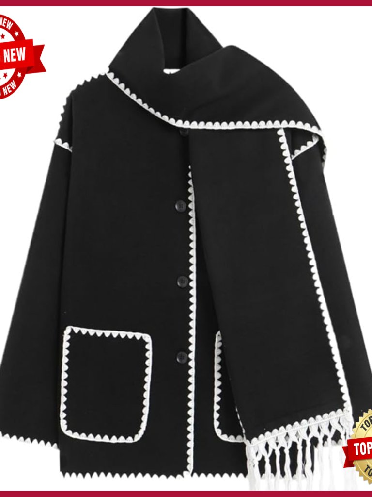 Wool Tassel Scarf Two-Piece Coat Set Loose Open Jacket